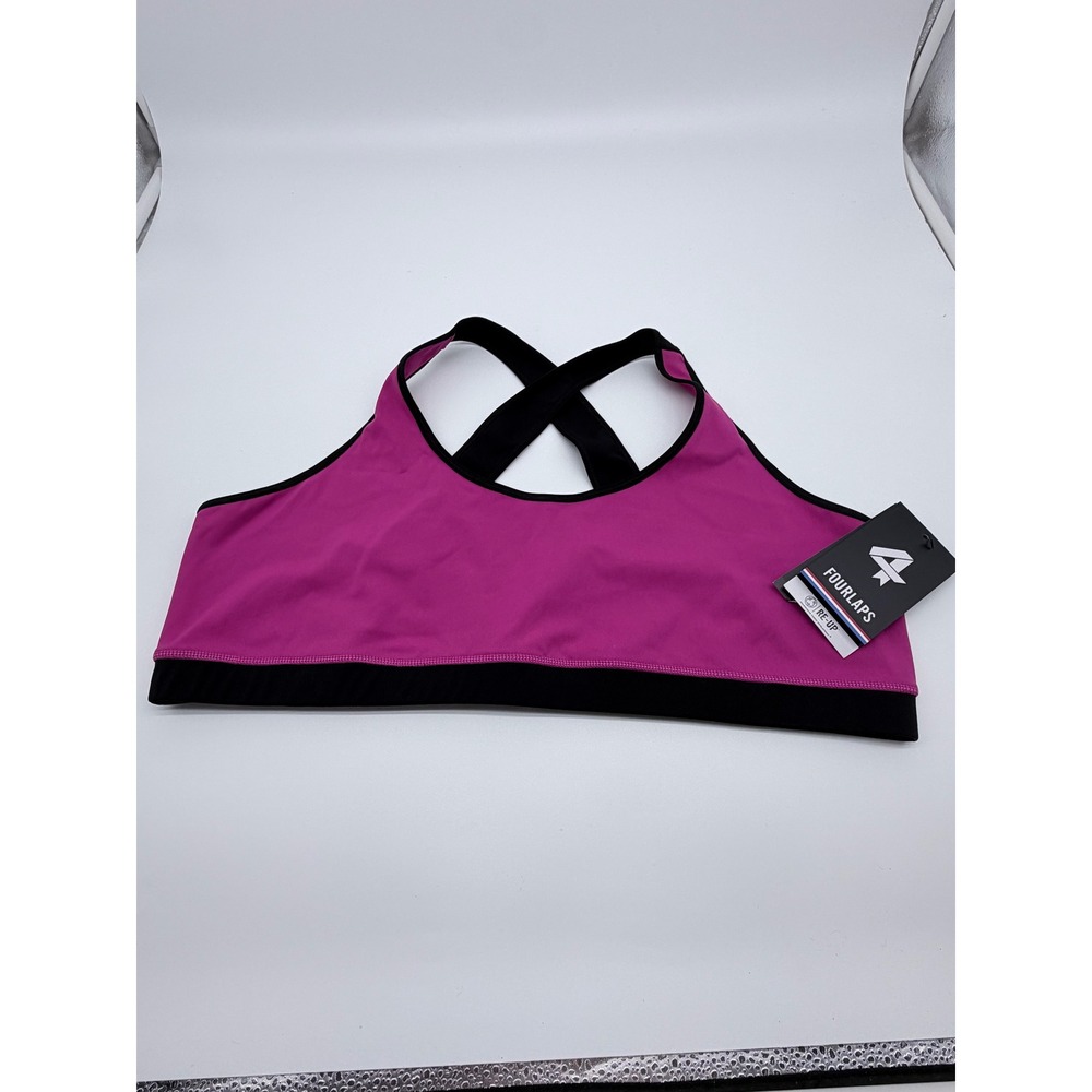 Fourlaps Womens Magenta Pink Black RE-UP Sports Bra XXL Style 2004 NWT‎